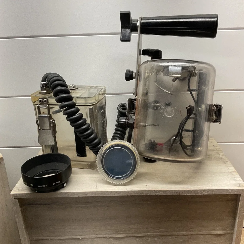 Vintage Underwater Camera Housing with Power Pack Samigon Filter Nikkor Hood